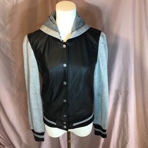 Vegan Leather La Hearts Black and Gray Bomber Jacket